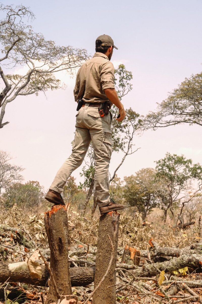 Helicopter flying over Niassa wilderness